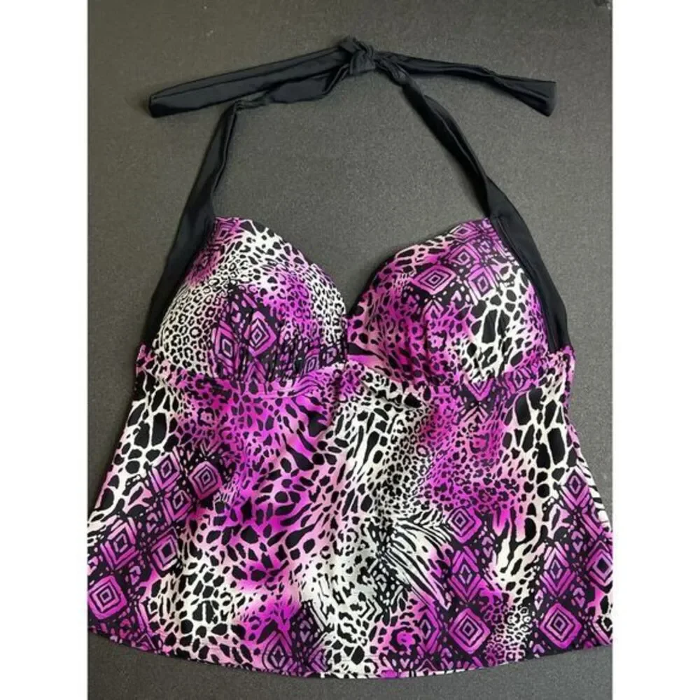 Catalina‎ Women's Size L (36/38 C/D) Tankini Halter Top Padded Pink Purple Black